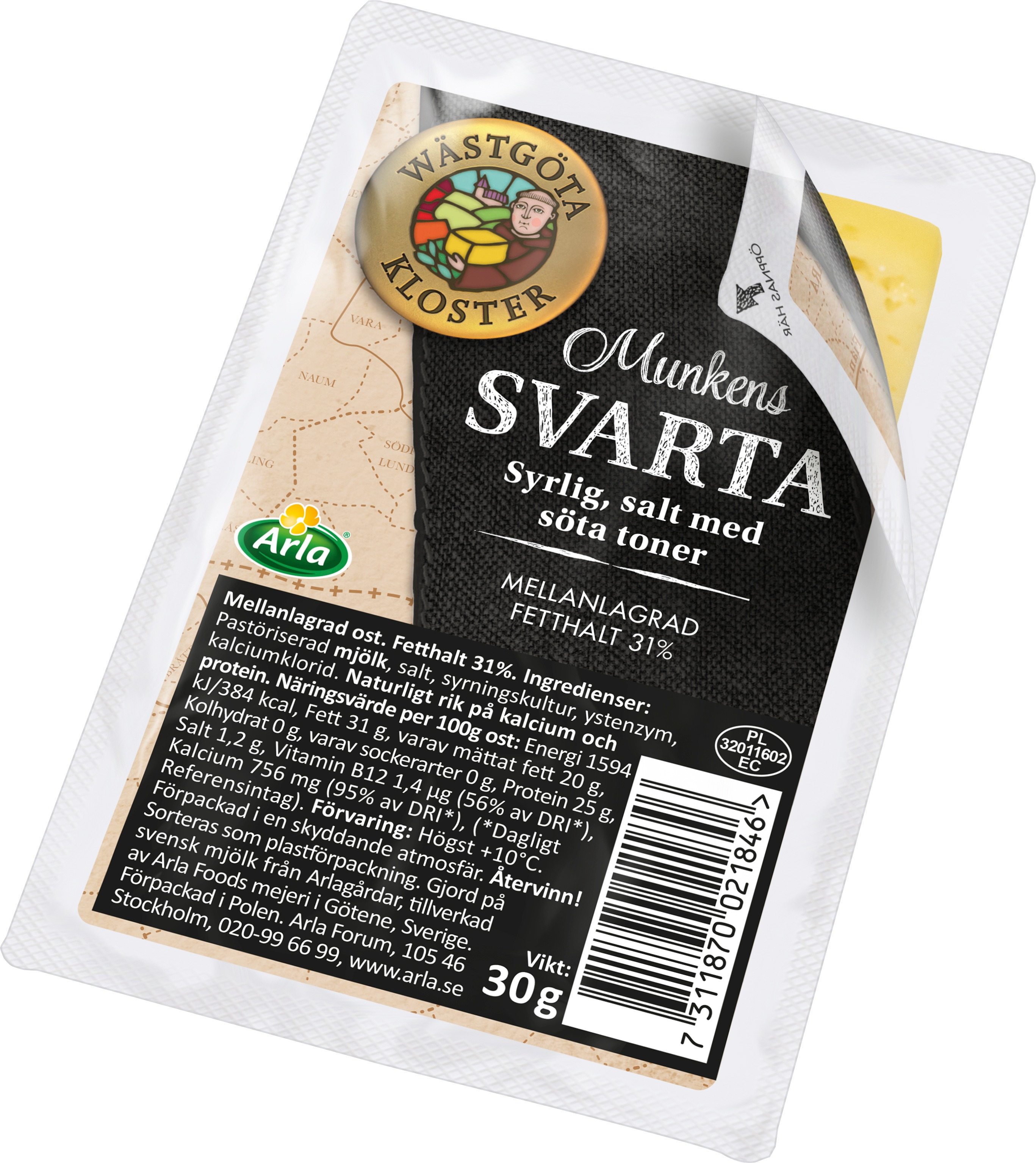 Munkens Svarta skivad ost portion