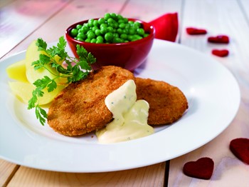 Kalkonschnitzel, panerad, stekt