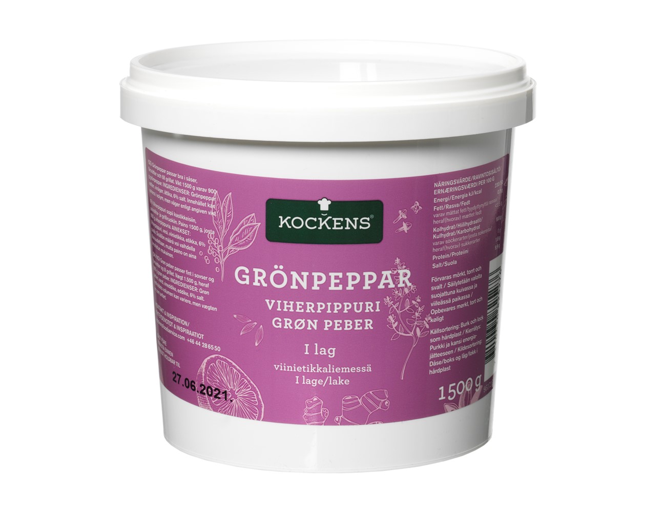 Grönpeppar i lag hink