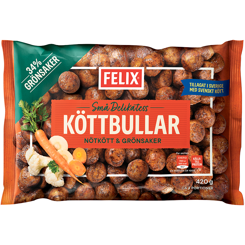 Deliköttbullar nötkött & grönsaker