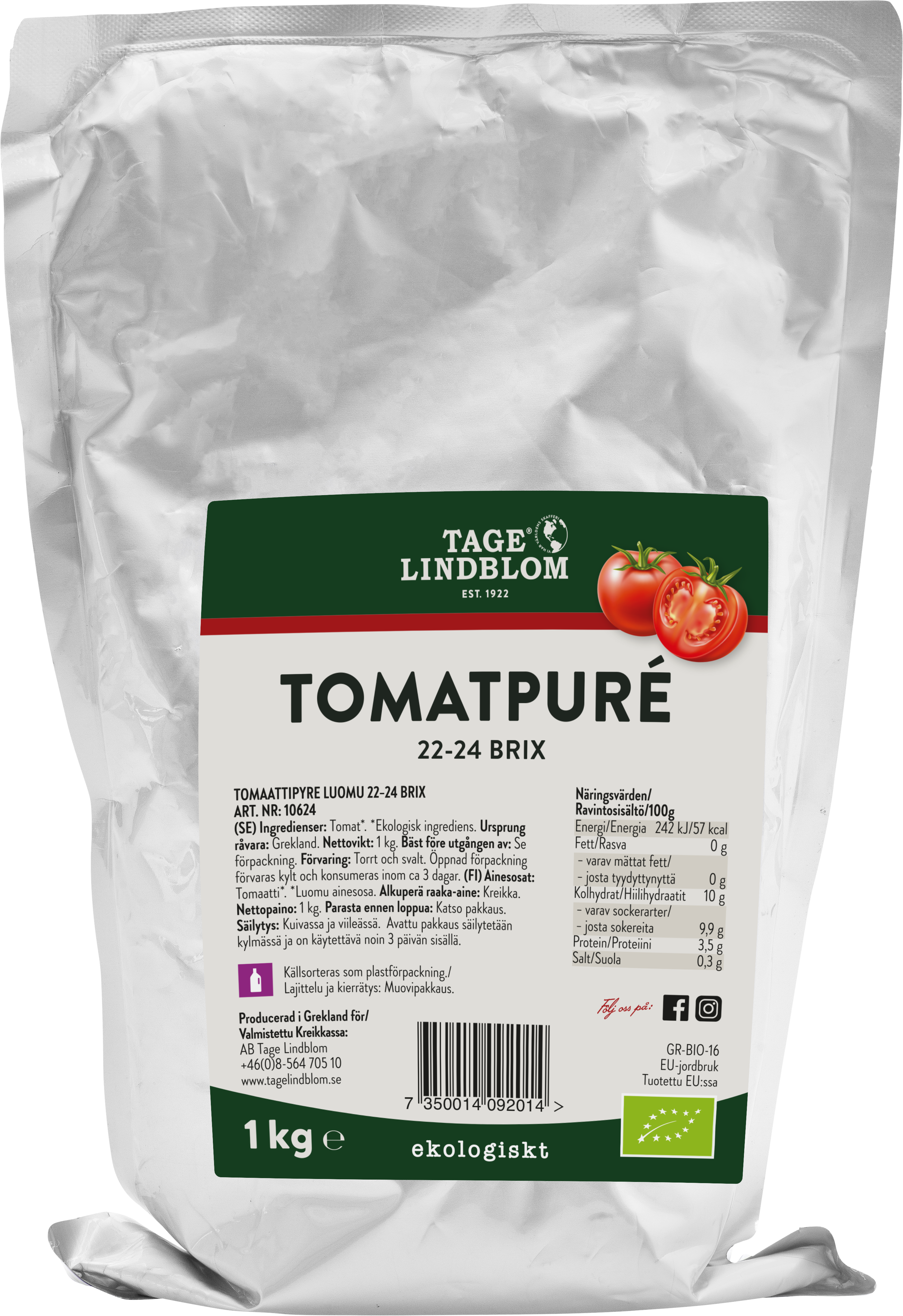 Tomatpuré Eko 22-24 Brix påse 1 kg