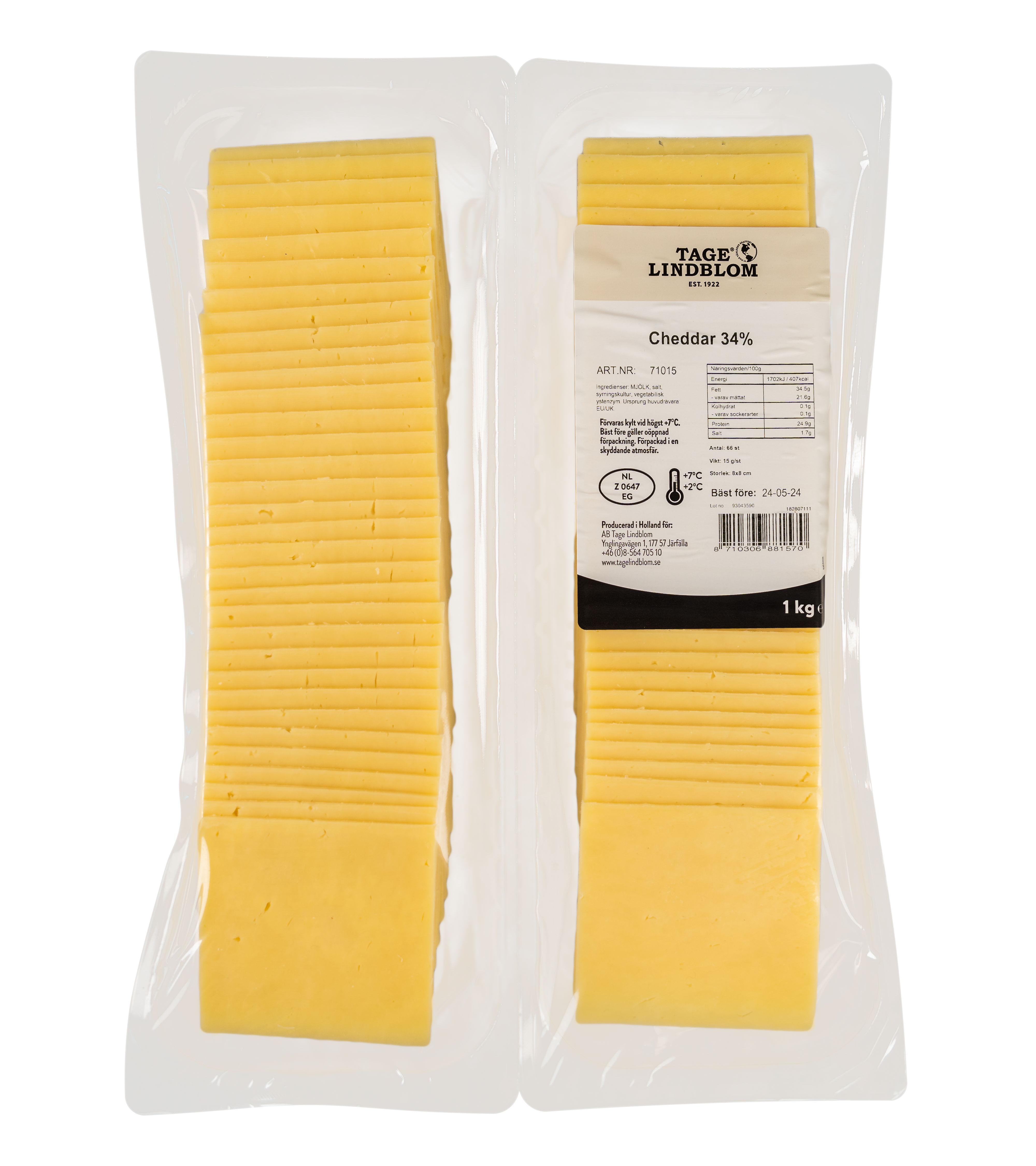 Skivad Cheddar 34%, 66x15g