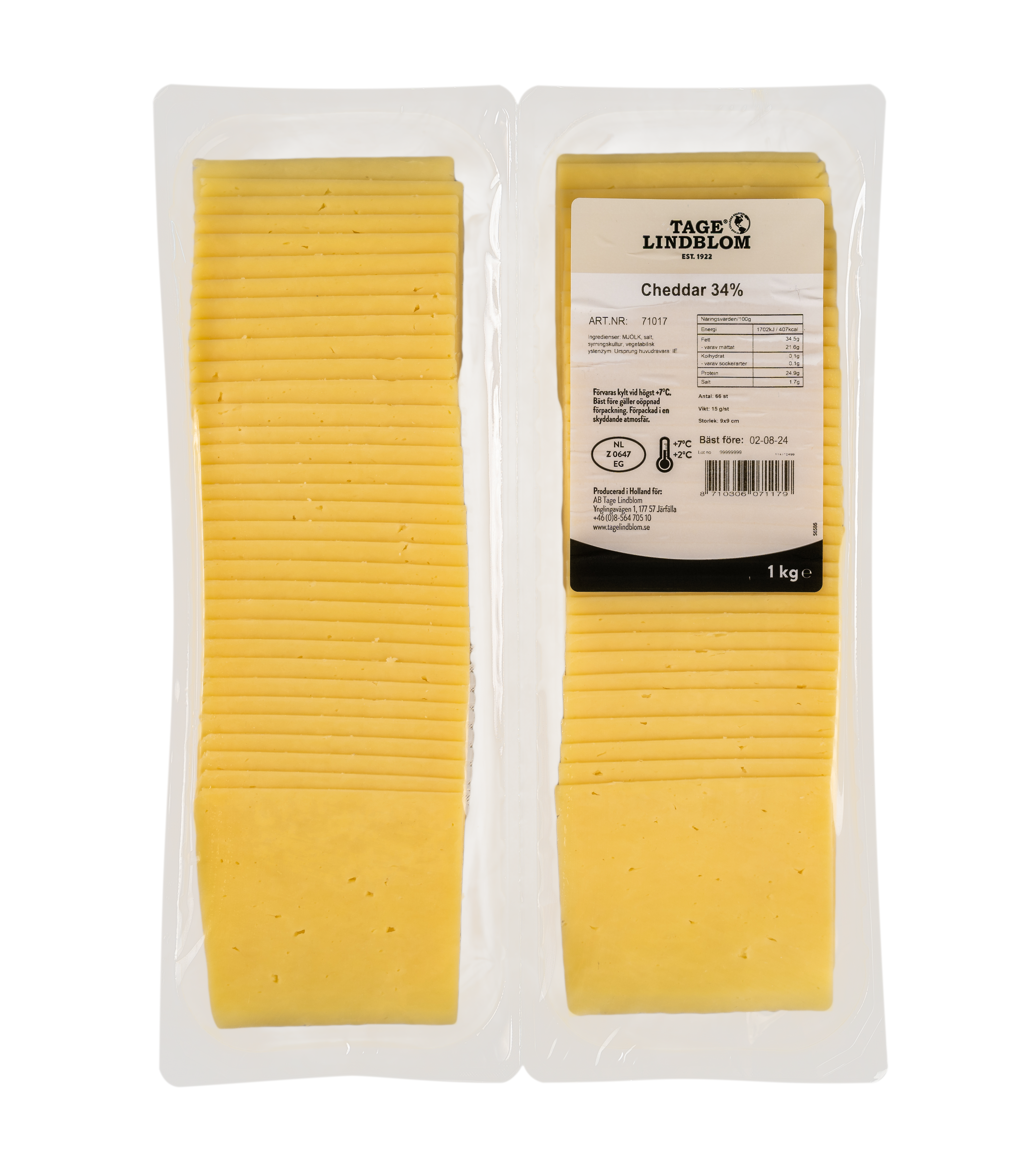 Skivad Cheddar 34%, 66x15g