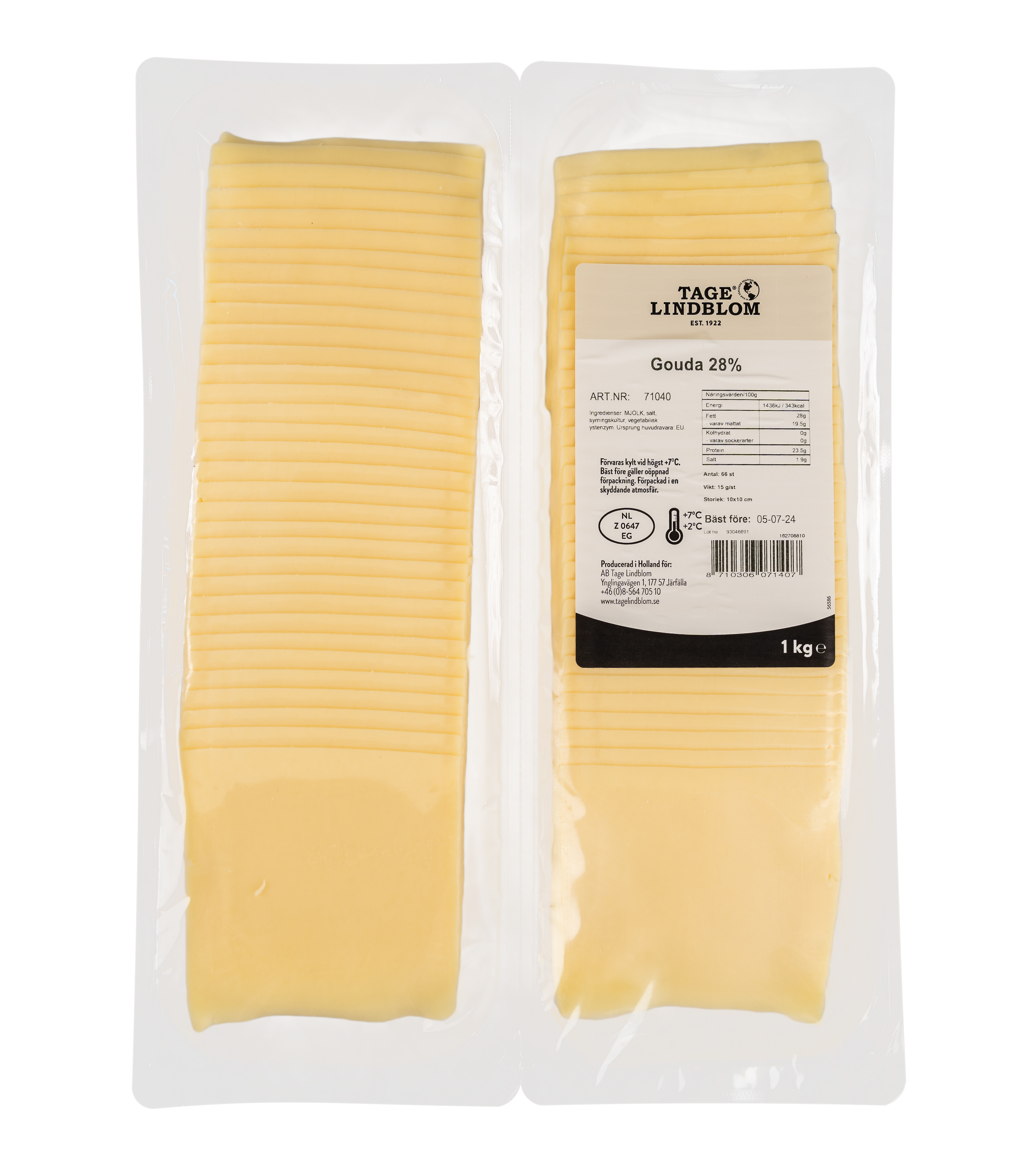 Skivad Gouda 28%, 66x15 g