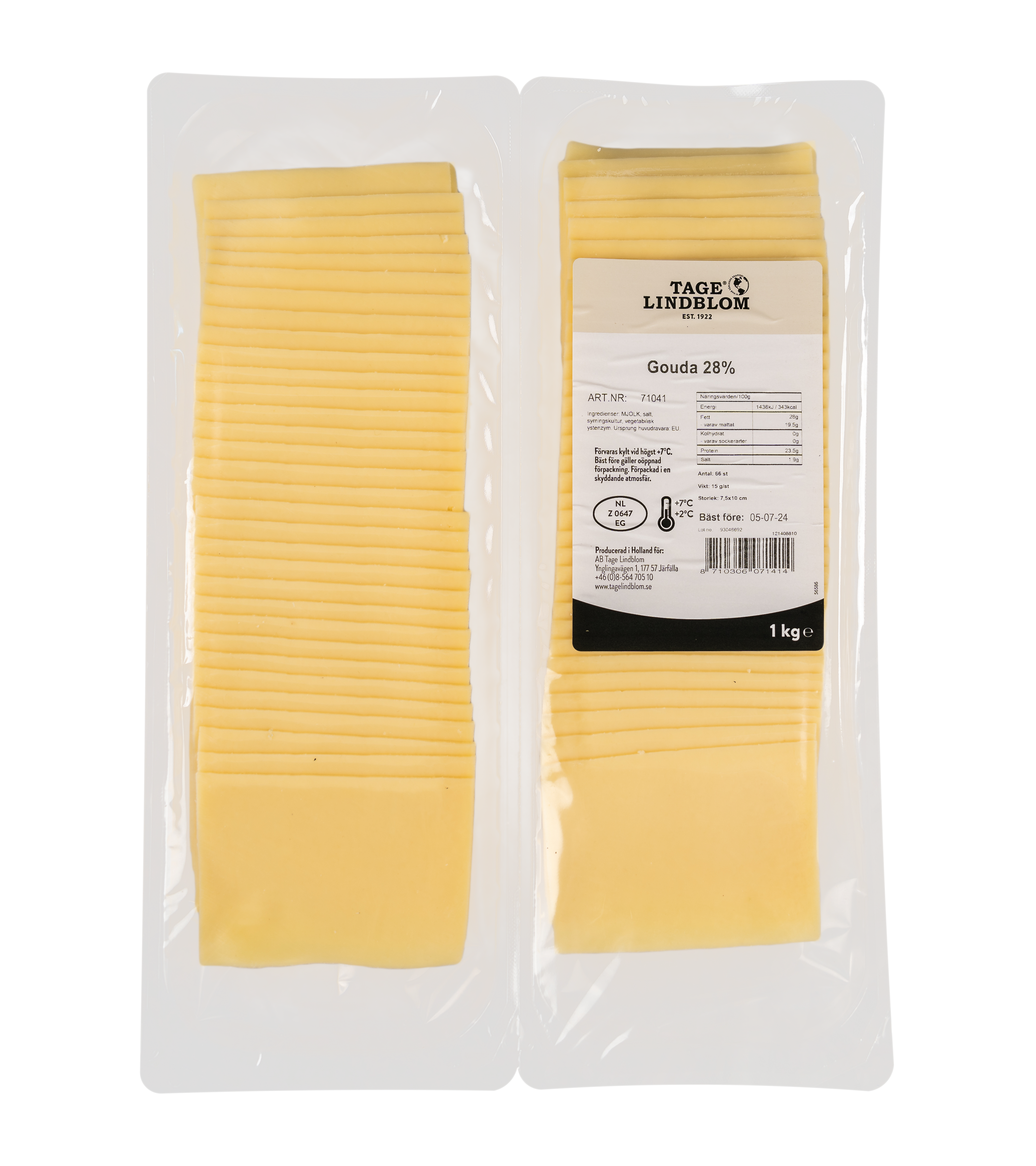 Skivad Gouda 28%, 66x15 g