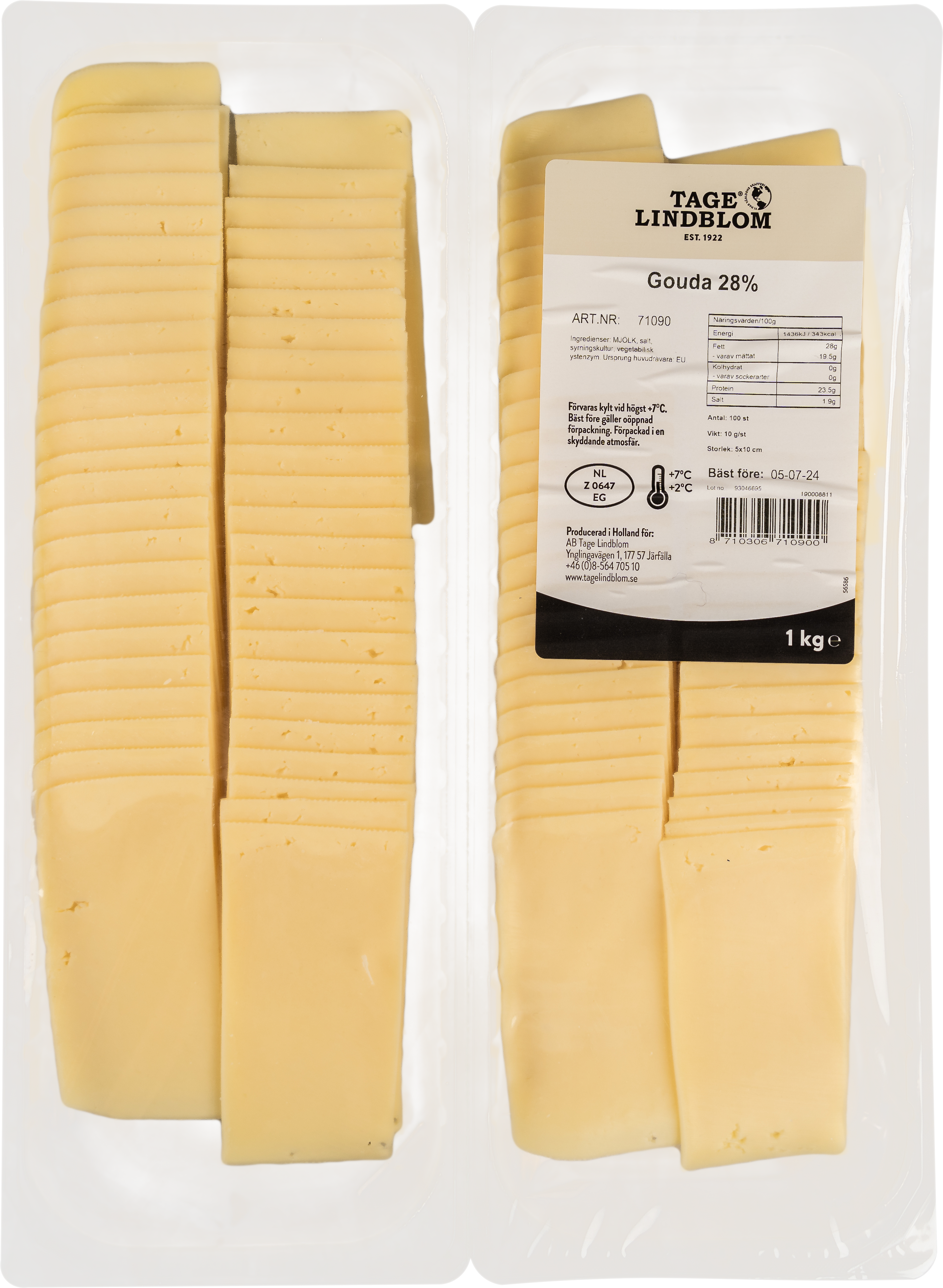 Skivad Gouda 28%, 100x10 g