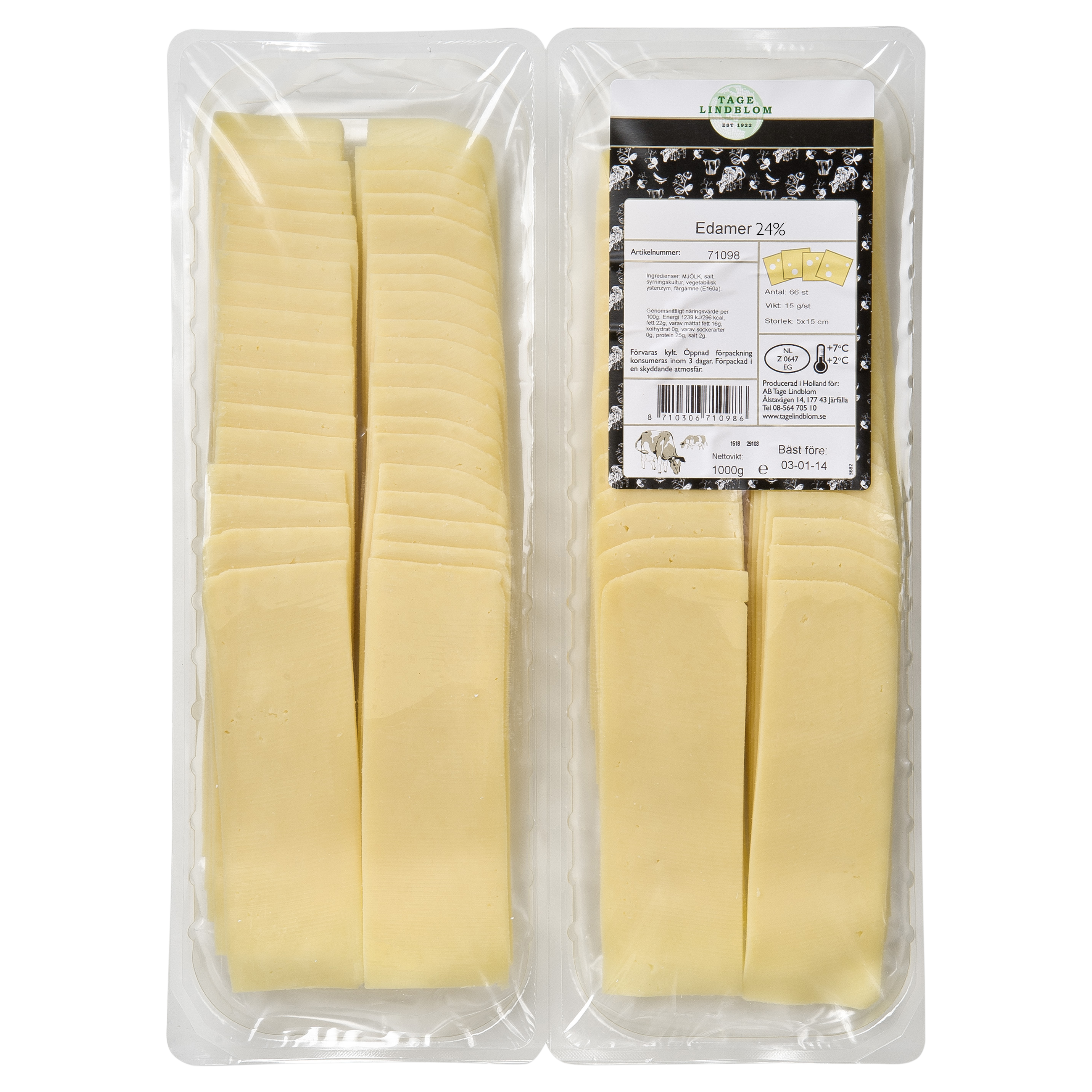 Skivad Edamer 24%, 66x15 g