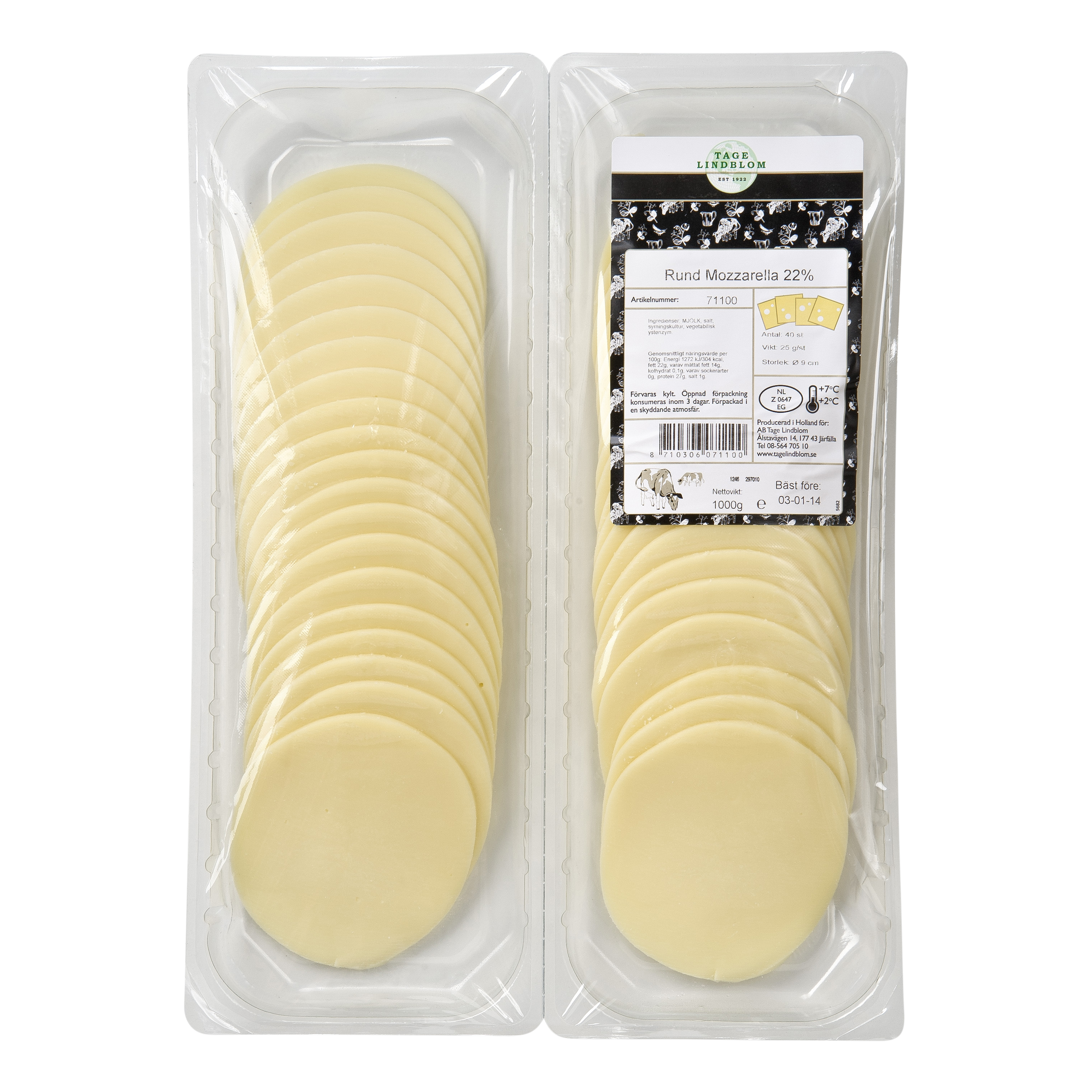 Skivad Rund Mozzarella 40x25g