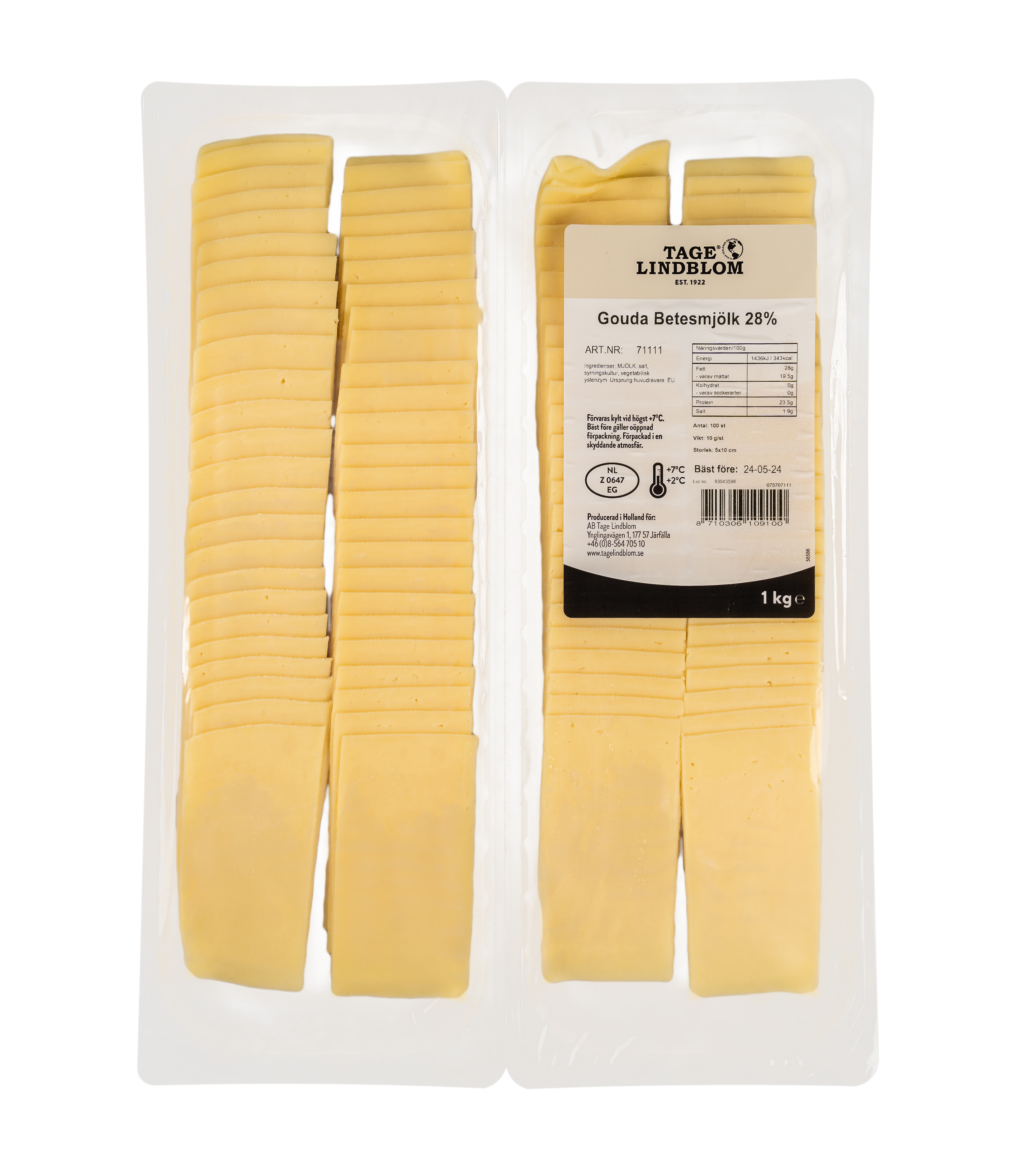 Skivad Gouda Betesmjölk 28% 100x10g