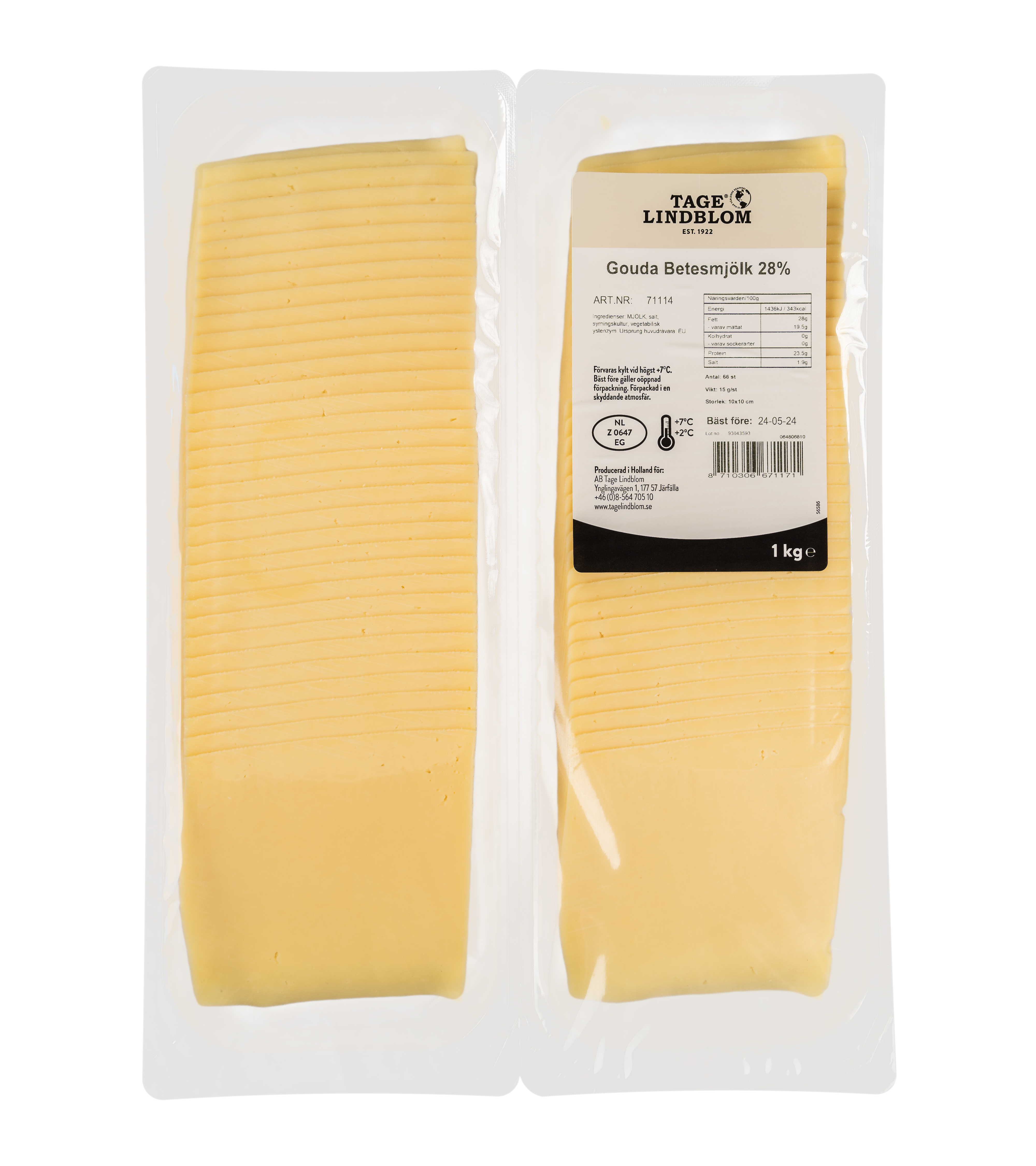 Skivad Gouda Betesmjölk 28% 66x15g