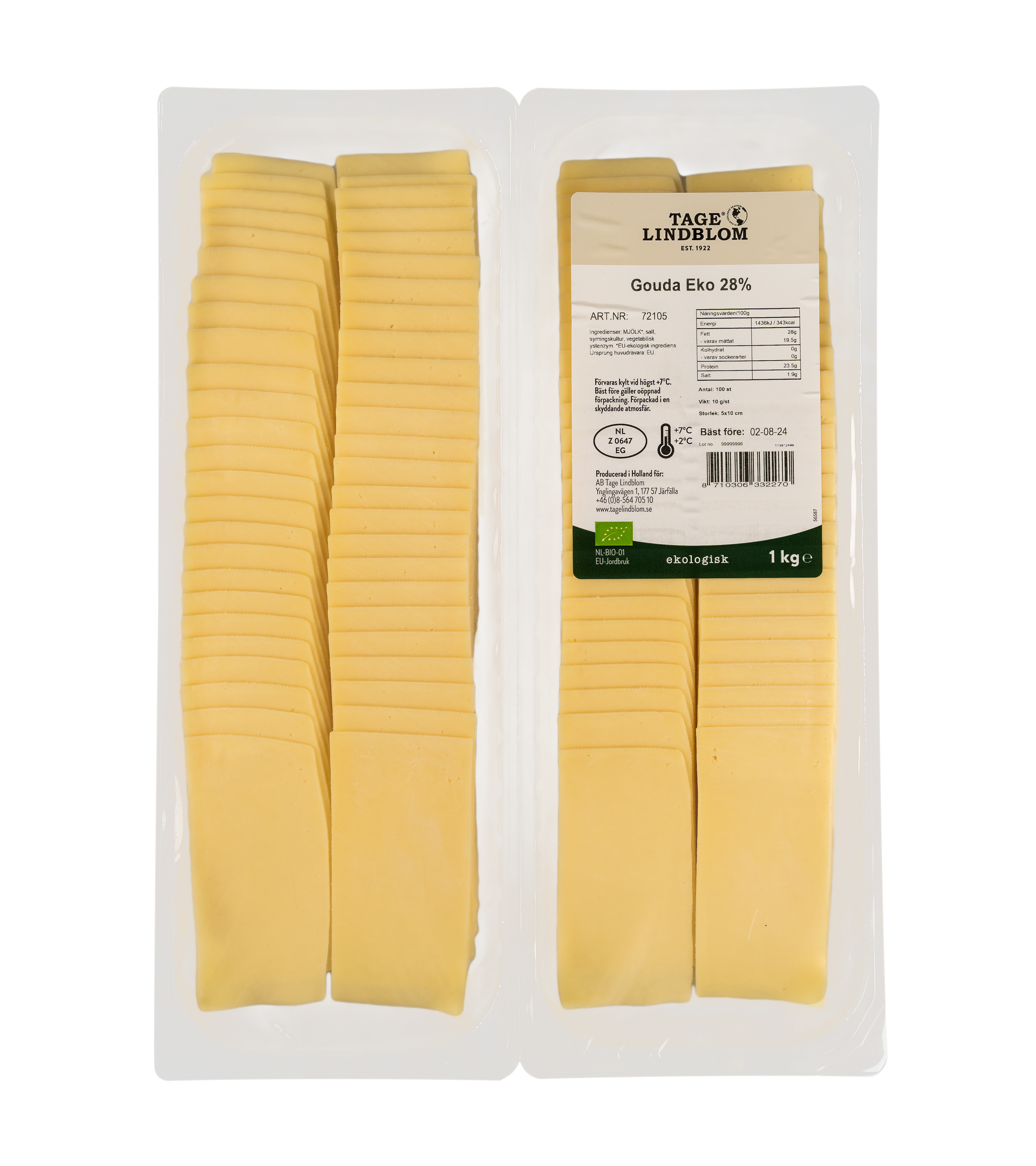 Skivad Gouda Eko 28%, 100x10 g