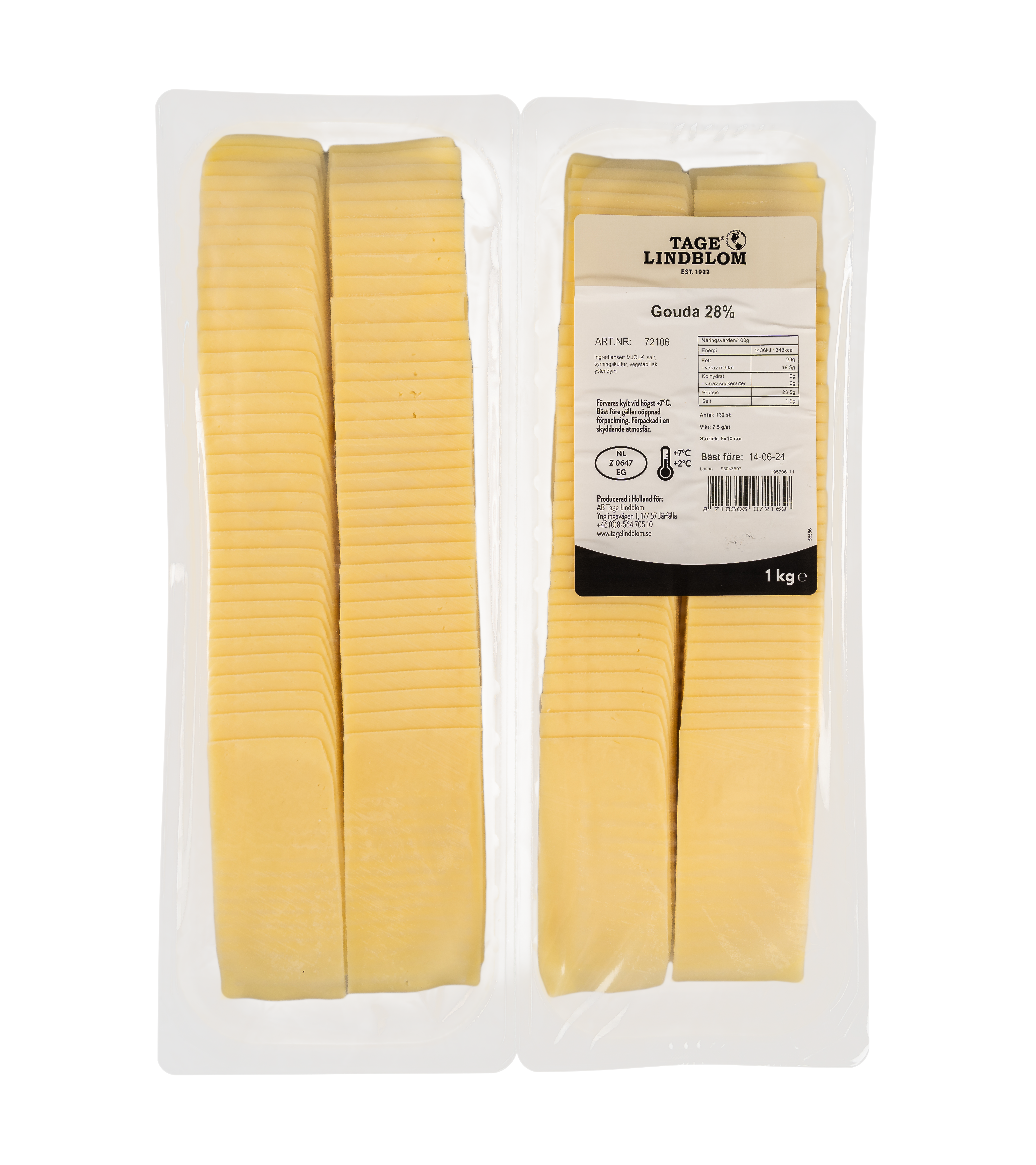 Skivad Gouda 28 %, 132x7,5 g