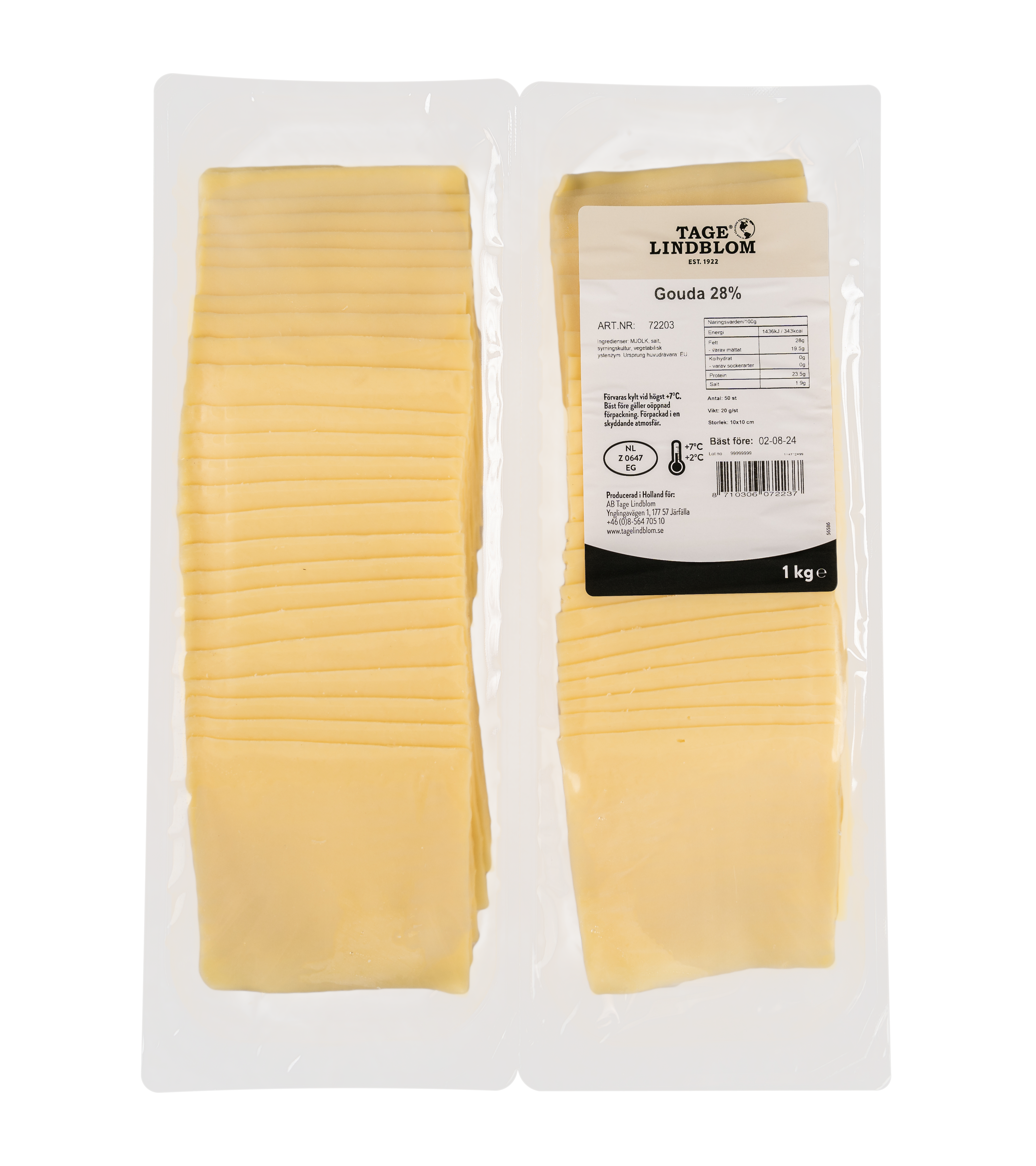 Skivad Gouda 28%, 50x20 g